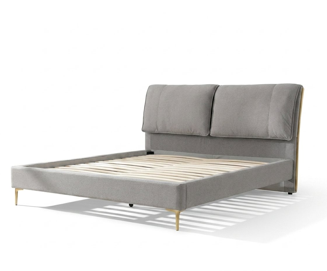Cama Estofada Tecido CASTEL 160x190 Estrutura Madeira | Vista de Ambiente Quarto Nórdico | BeInside