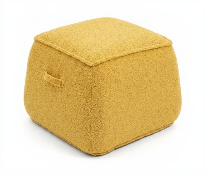 Puff Quadrado Portátil Bouclé Mostarda com Pega | Detalhe da Pega | BeInside