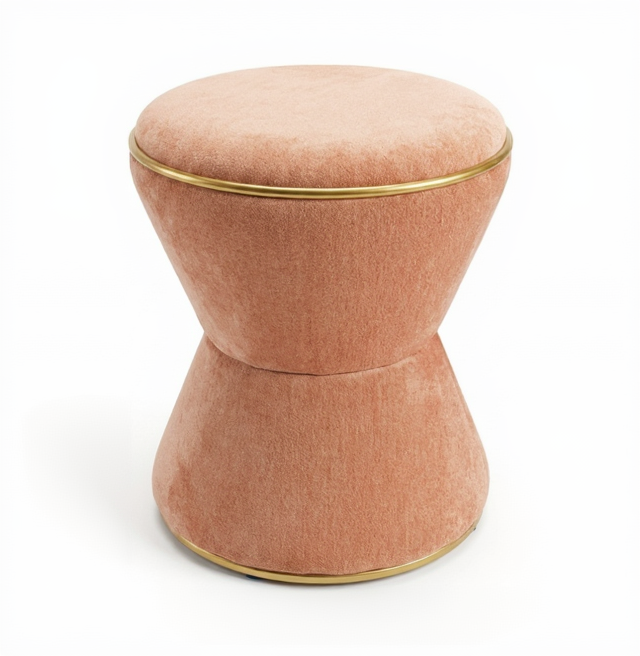 Puff Ampulheta em Veludo Rosa com Anéis Dourados | Silhueta Vintage Decoração | BeInside