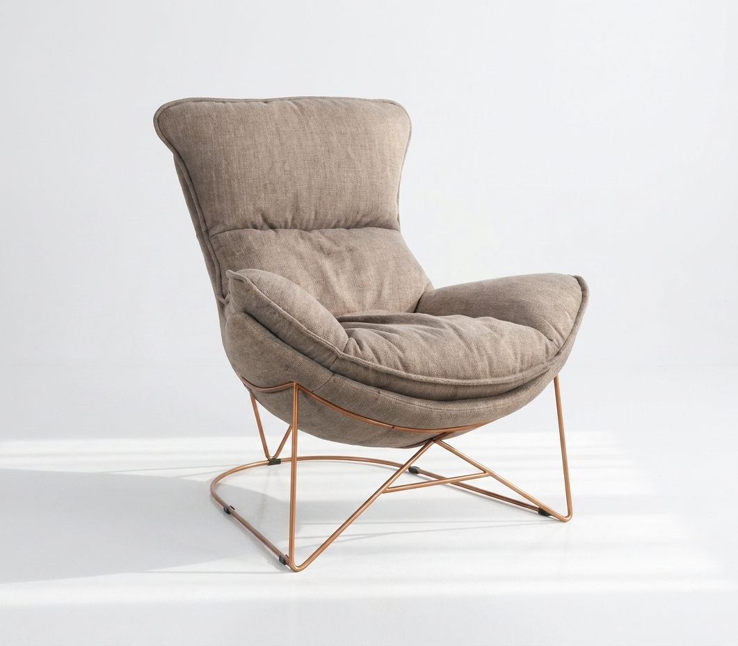 Cadeirão Confortável Estofado Castanho Areia | Poltrona Sala de Estar Design Contemporâneo | BeInside