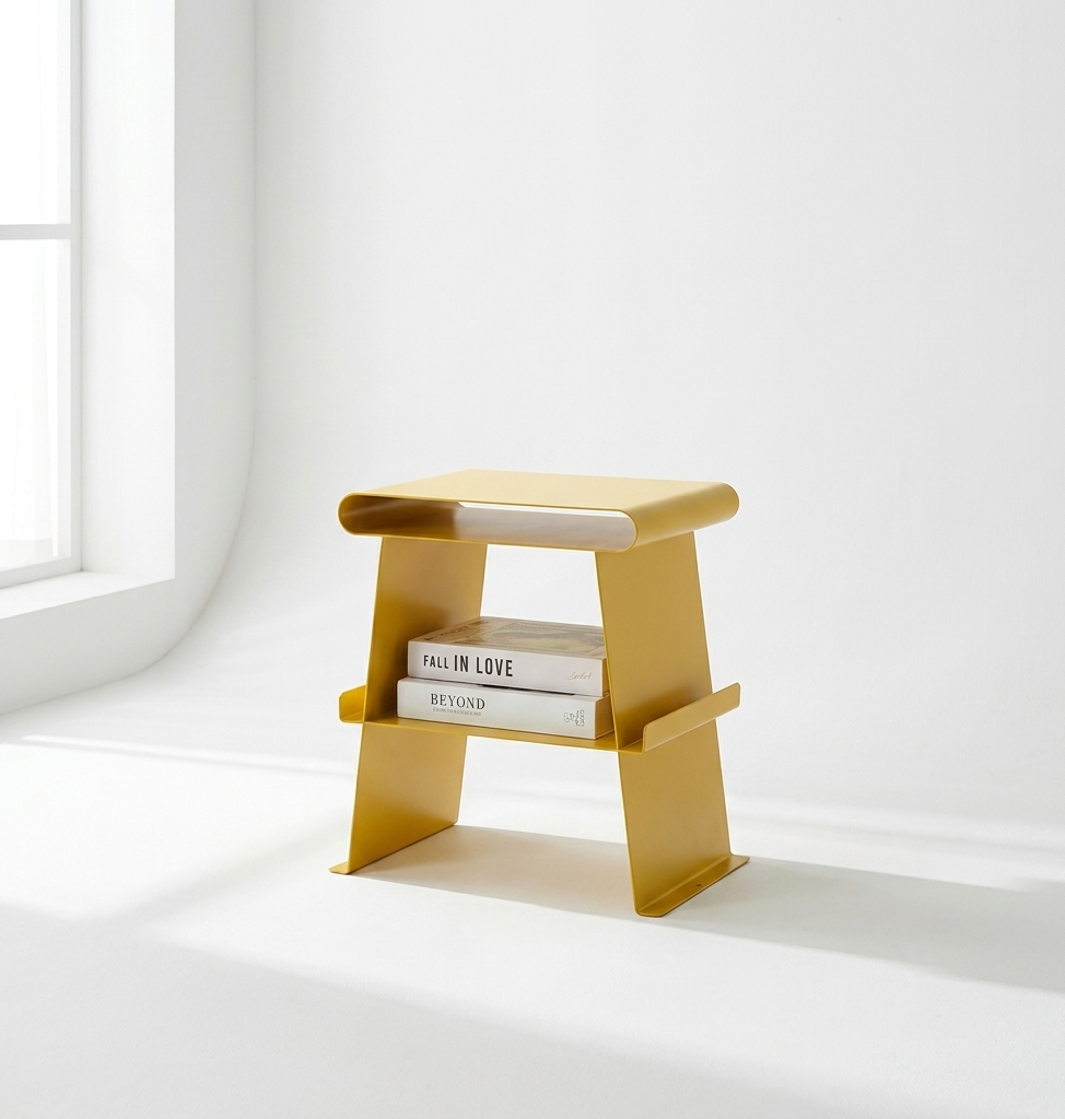 Mesa Lateral com Prateleira Amarelo Vibrante Metal | Mesa de Apoio Design Pop Sala de Estar | BeInside