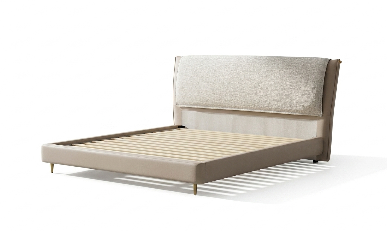 Cama Estofada 160x200 com Almofada Cabeceira Acolchoada | Vista Frontal em Quarto | BeInside