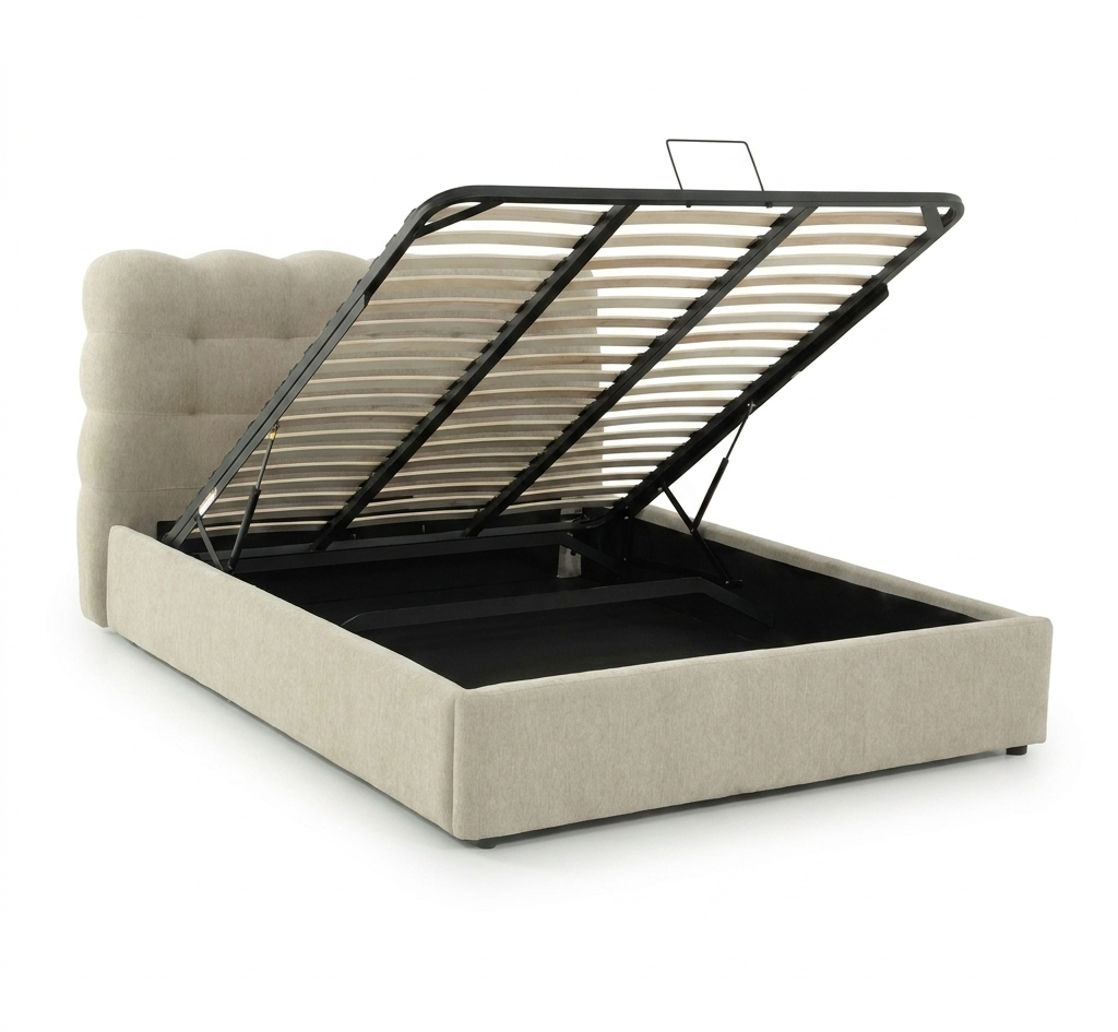 Cama com Arrumação 180x200 Tecido Cabeceira Estofada | Vista de Ambiente em Quarto King Size | BeInside