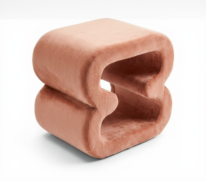 Puff Escultura Orgânica em Veludo Rosa | Forma Sinuosa Decoração Contemporânea | BeInside