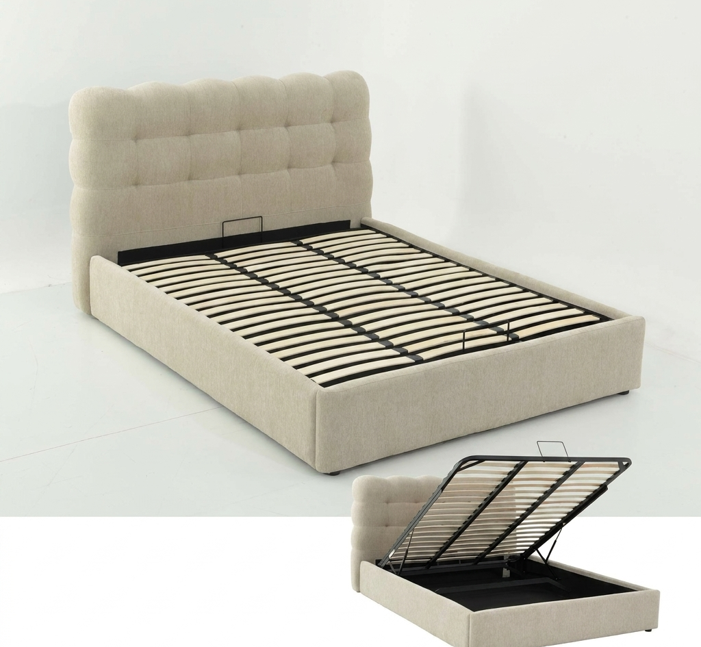 Cama King Size 180x200 com Arrumação | Cama Casal Estofada Tecido com Espaço de Arrumação | BeInside