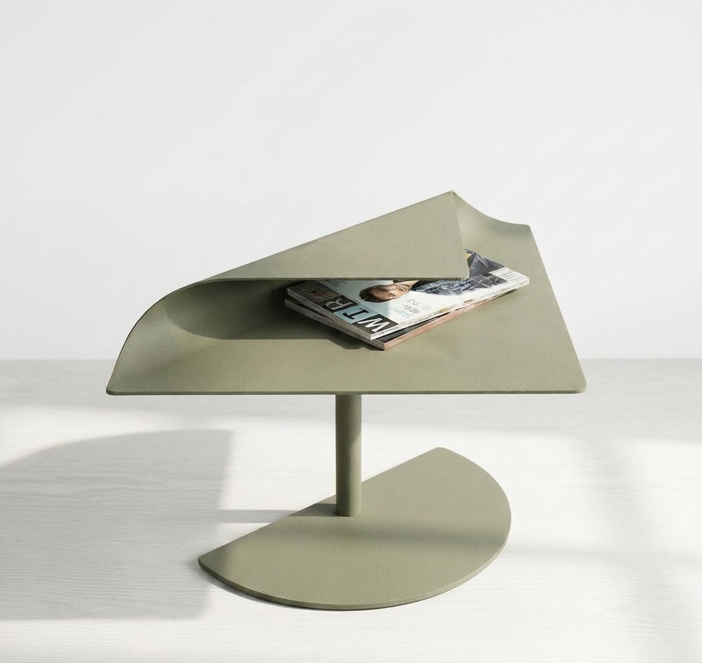 Mesa de Centro Rotativa Dois Níveis Verde Sálvia Metal | Mesa de Apoio Sala de Estar Design Minimalista | BeInside