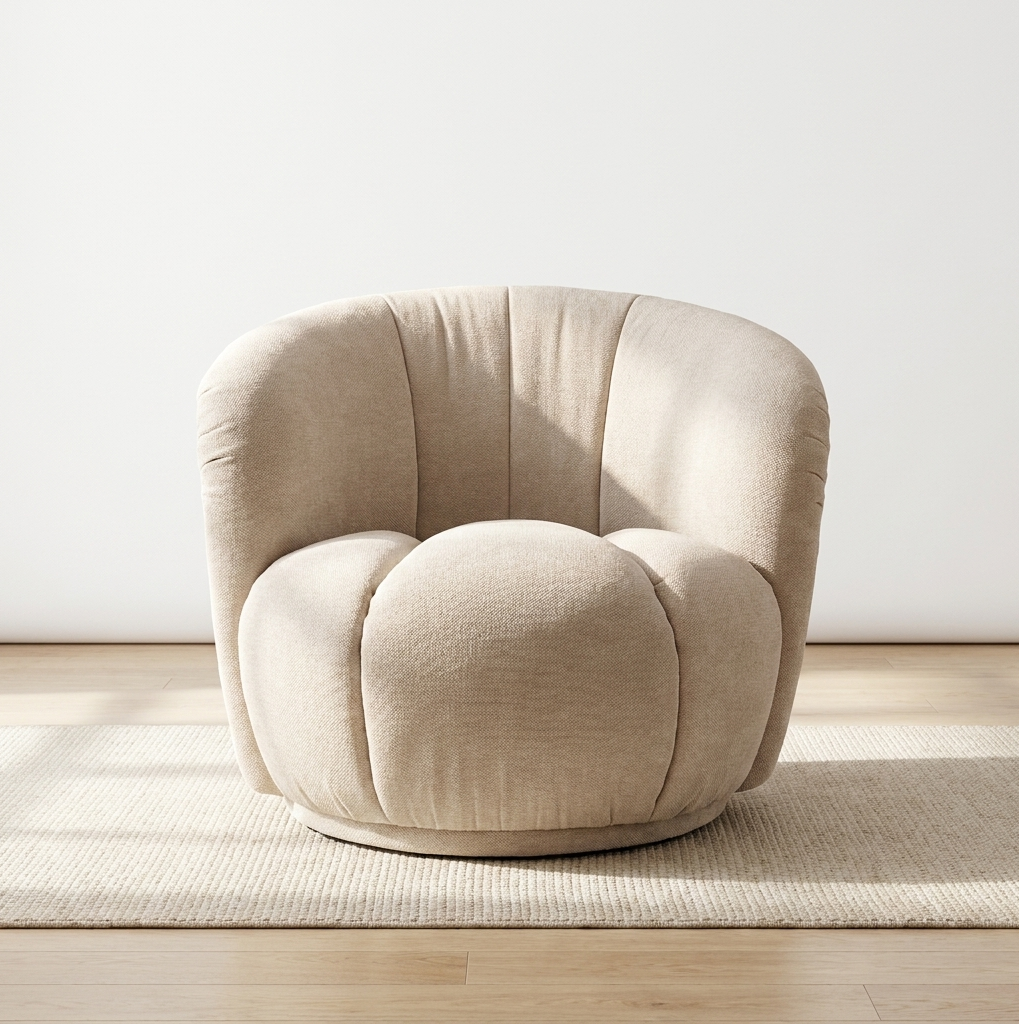 Poltrona Giratória Design Pétalas Sobrepostas Veludo Bege | Cadeira Escultórica Sala de Estar | BeInside