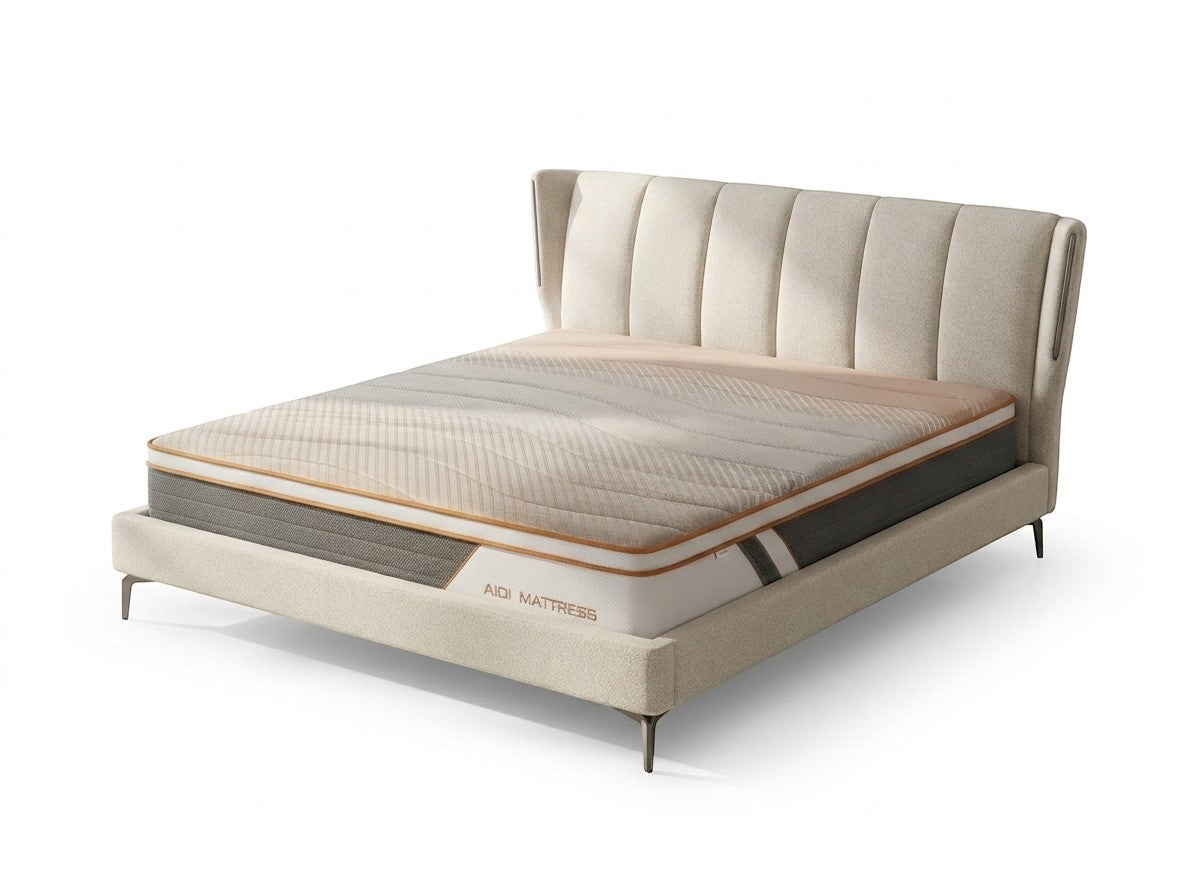Cama Estofada com Luz LED 160x200 Cabeceira Iluminada | Vista Frontal em Quarto | BeInside
