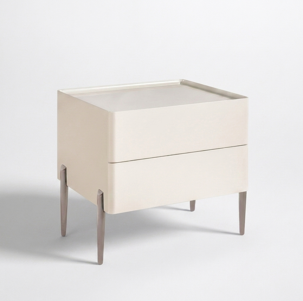 Mesa de Cabeceira Moderna Bege | Vista Frontal em Contexto de Quarto | BeInside