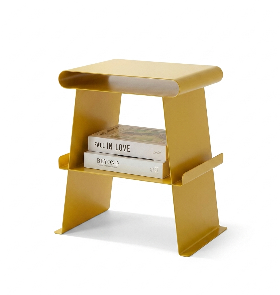 Mesa Lateral com Prateleira Amarelo Vibrante Design Pop | Vista de Ambiente | BeInside