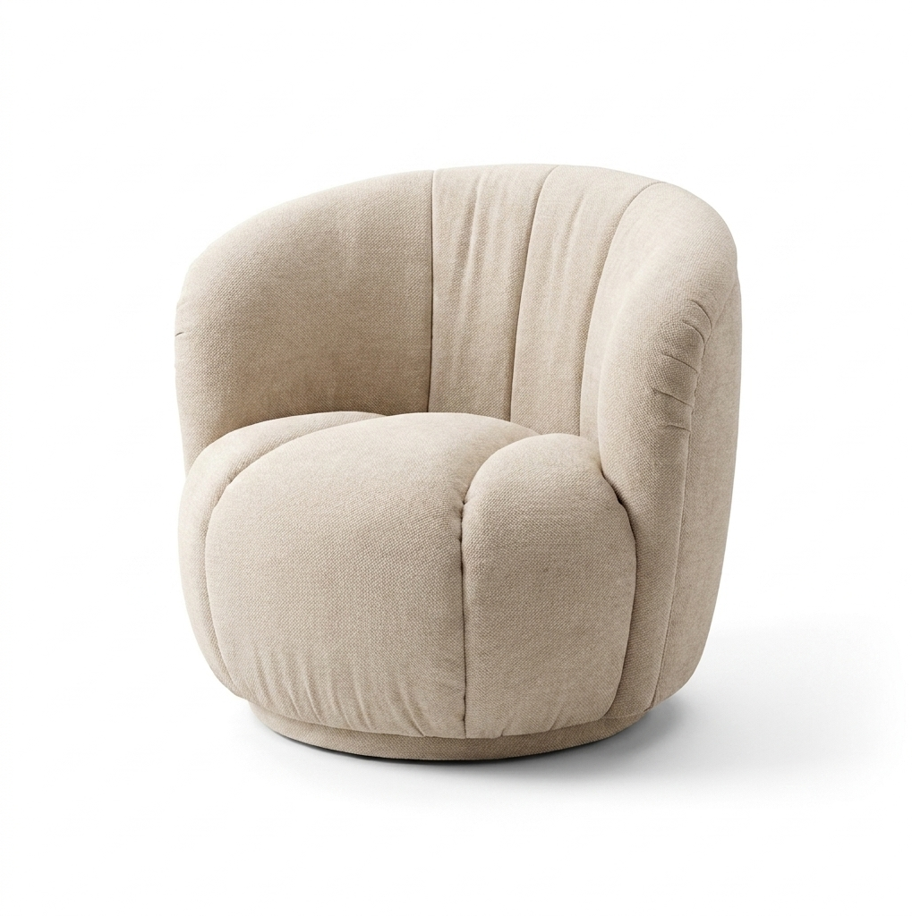 Poltrona Giratória Design Pétalas Veludo Bege | Vista de Ambiente Sala de Estar | BeInside